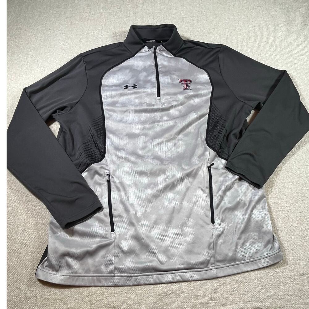 Under Armour Men’s XL Gray White ¼ Zip Long Sleeve Texas Tech Logo Pullover